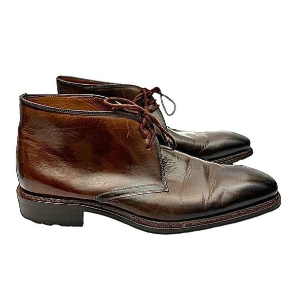 Mezlan Testa II Men’s 9 M Brown Italian Calfskin Leather Chukka Boots Pre-Owned - Picture 8 of 14